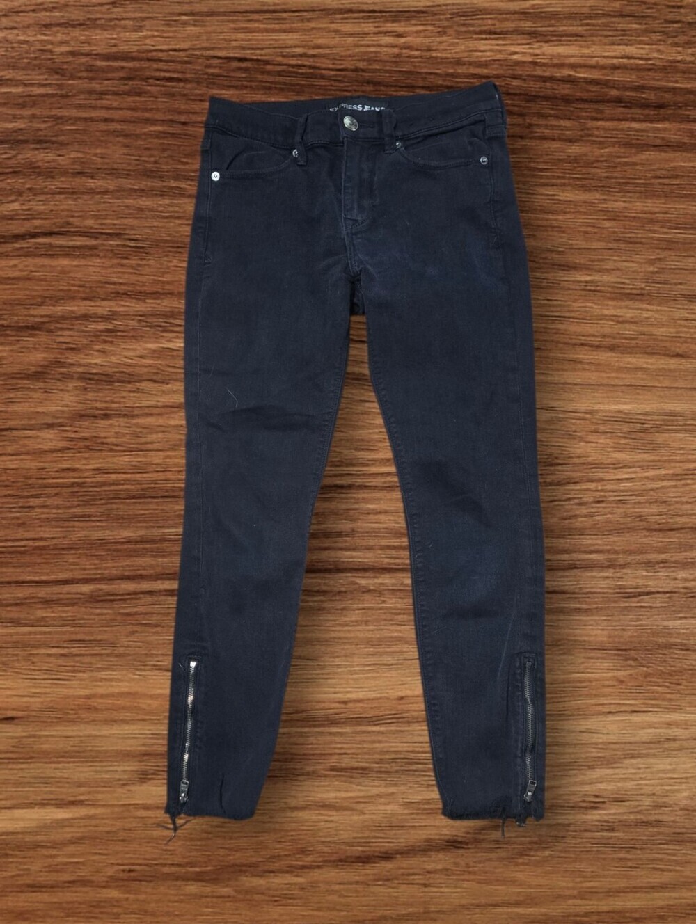 Express Black Zip Hem Y2K Skinny Cropped Mid Rise Jegging Jeans Goth EMO